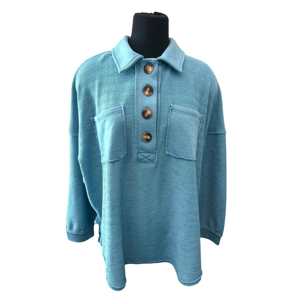 American Eagle Blue Oversized Collared Henley Swe… - image 3